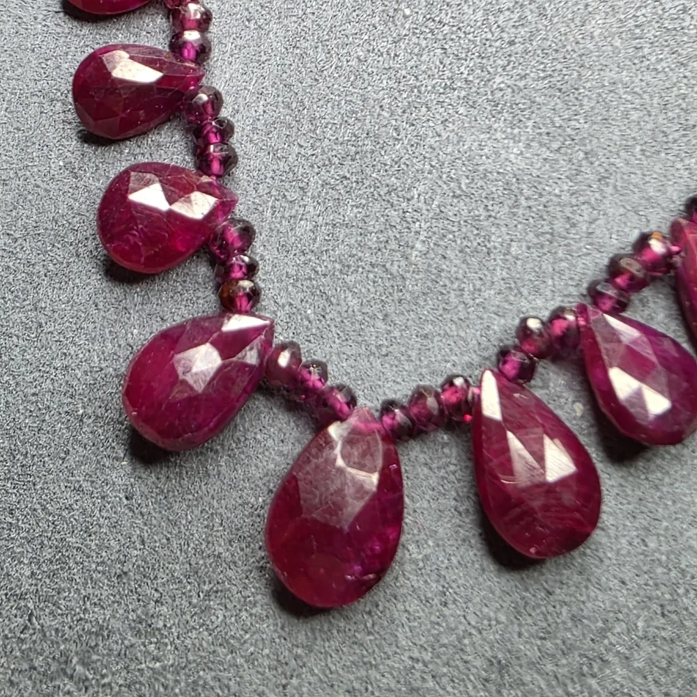 Ruby Red Faceted Teardrop Statement Necklace 16